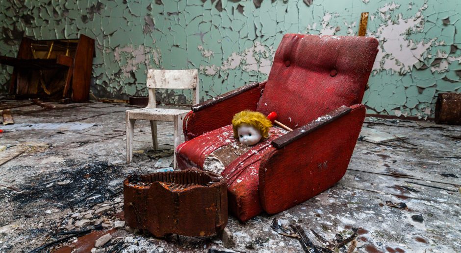 Armchair in a kindergarten in the Chernobyl zone. Prypiat, Ukraine